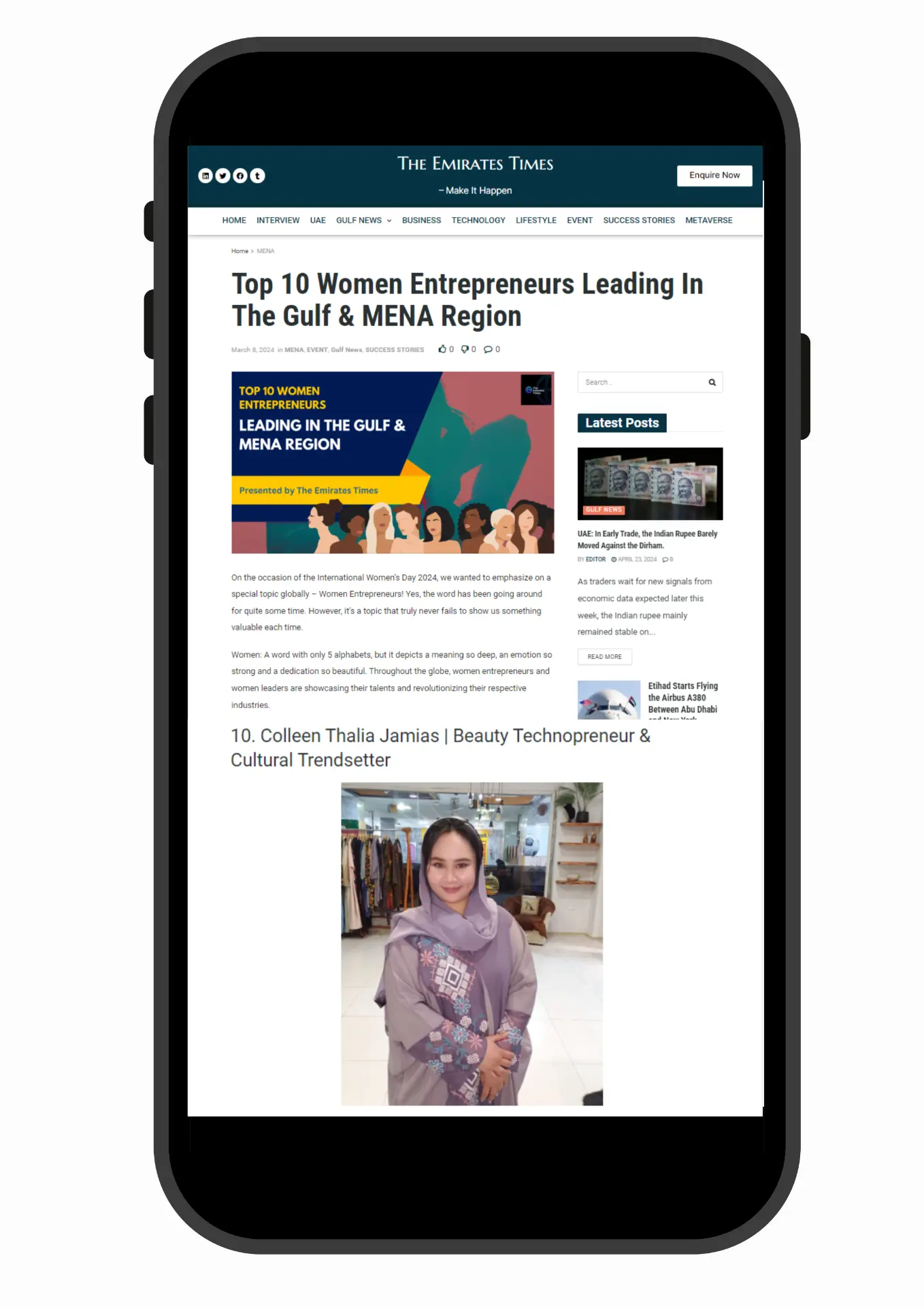 The Emirates Times feature: Top 10 Women Entrepreneurs Leading in the Gulf & MENA Region