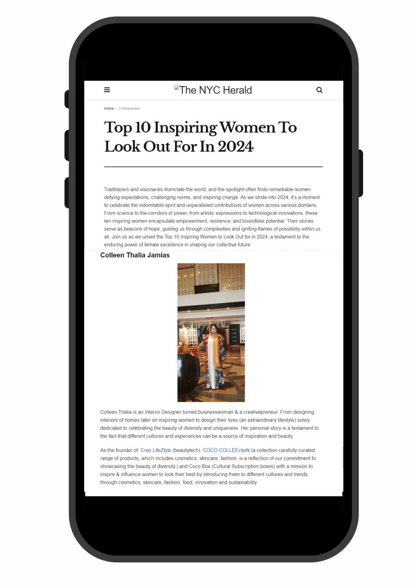 Mobile view of The NYC Herald feature on Colleen Thalia Jamias